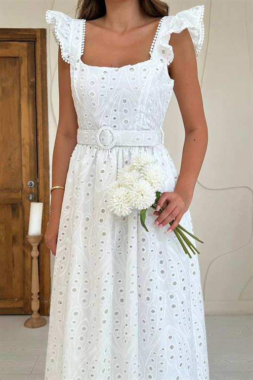 Wholesale Ecru Lace Embroidered Dress