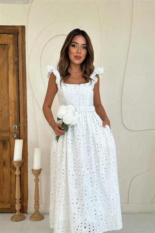 Wholesale Ecru Lace Embroidered Dress