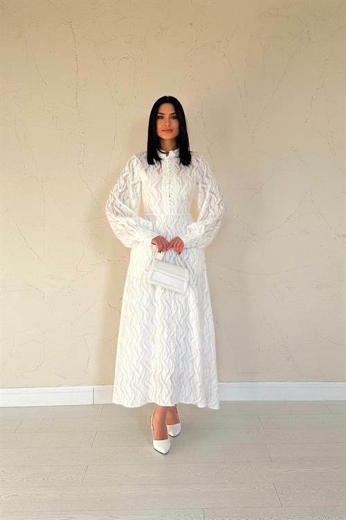 Wholesale Ecru Long Dress With Belt Detail