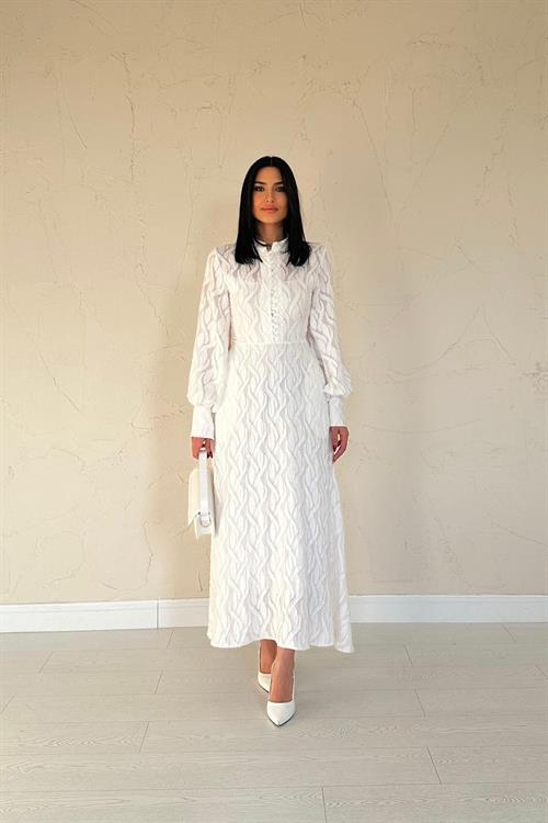 Wholesale Ecru Long Dress With Belt Detail