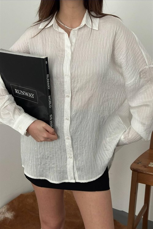 Wholesale Ecru Oversize Shirt Embroidered with Sequins