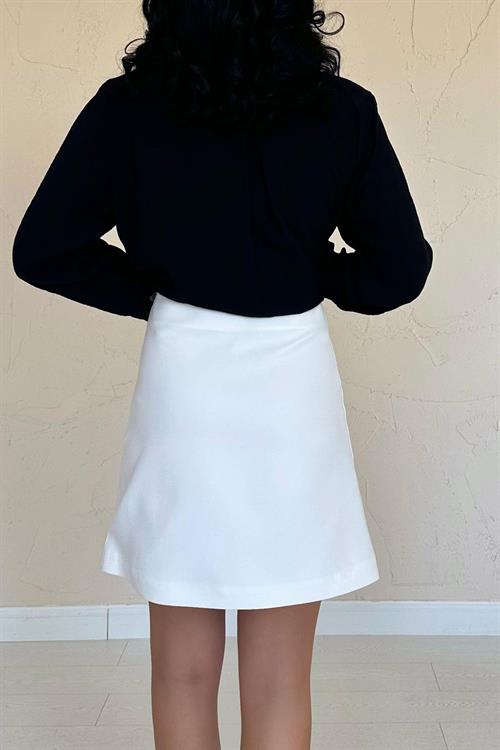 Wholesale Ecru Slit Rose Detailed Mini Skirt