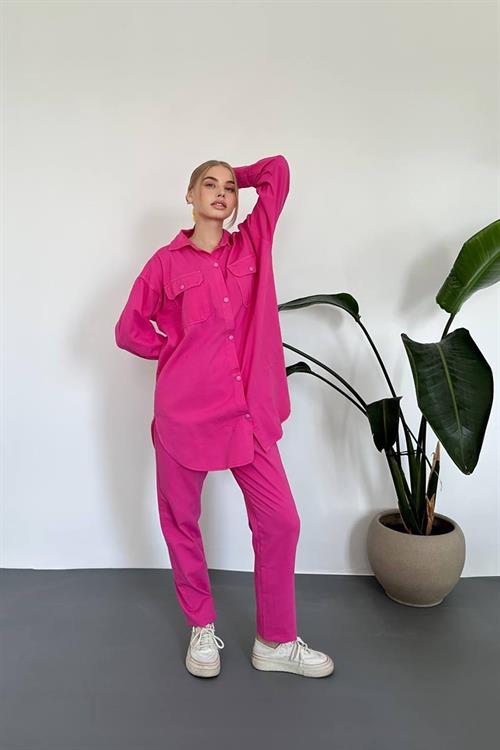Wholesale Fuchsia Washed Shirt and Trousers Suit 