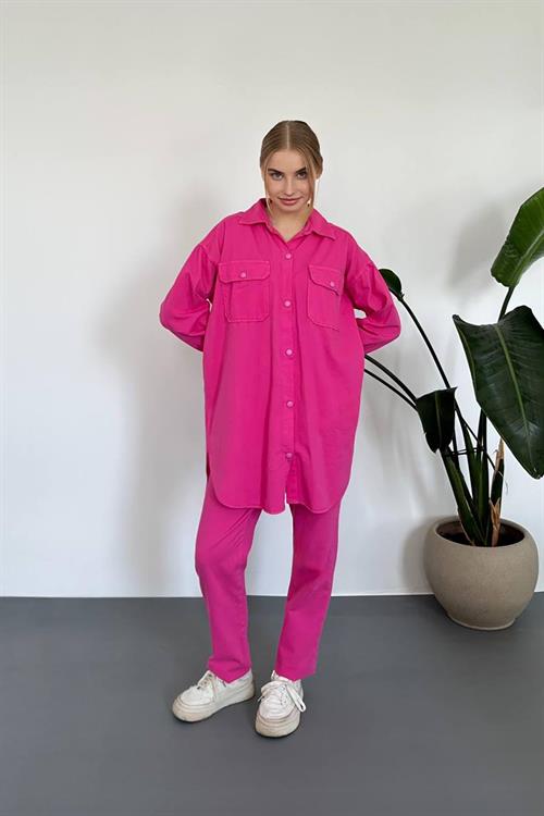 Wholesale Fuchsia Washed Shirt and Trousers Suit 
