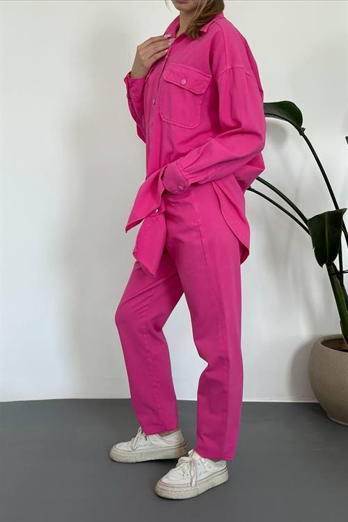 Wholesale Fuchsia Washed Shirt and Trousers Suit 