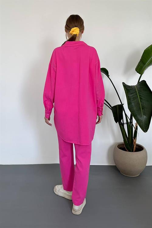 Wholesale Fuchsia Washed Shirt and Trousers Suit 