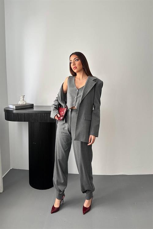 Wholesale Gray Striped Three-Piece Suit