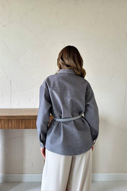 Wholesale Gray Cashmere Shirt with Gold Buttons