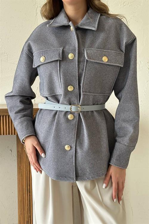 Wholesale Gray Cashmere Shirt with Gold Buttons