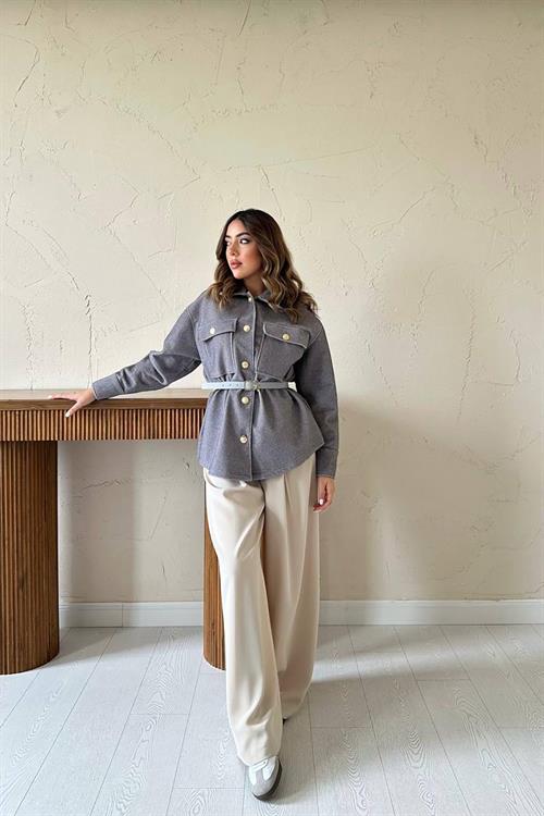 Wholesale Gray Cashmere Shirt with Gold Buttons