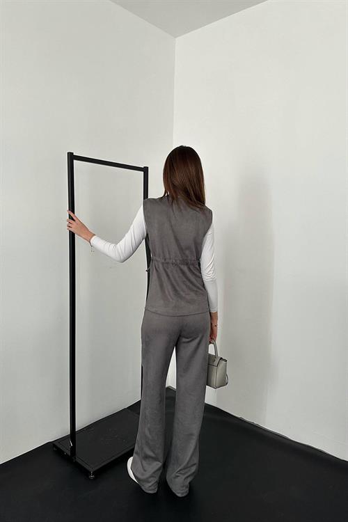 Wholesale Gray Suede Vest and Trousers Set