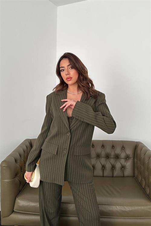 Wholesale Khaki Striped Three-Piece Suit