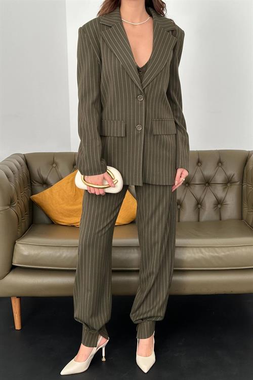 Wholesale Khaki Striped Three-Piece Suit