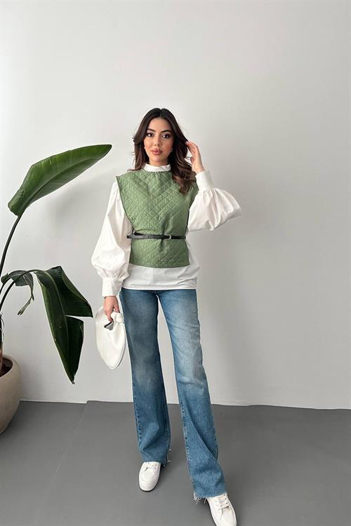 Wholesale Belted Shirt And Poncho Suit - Khaki