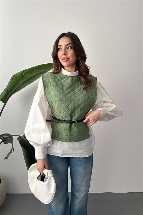 Wholesale Belted Shirt And Poncho Suit - Khaki