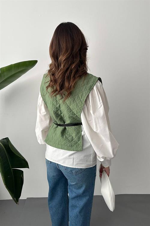 Wholesale Belted Shirt And Poncho Suit - Khaki