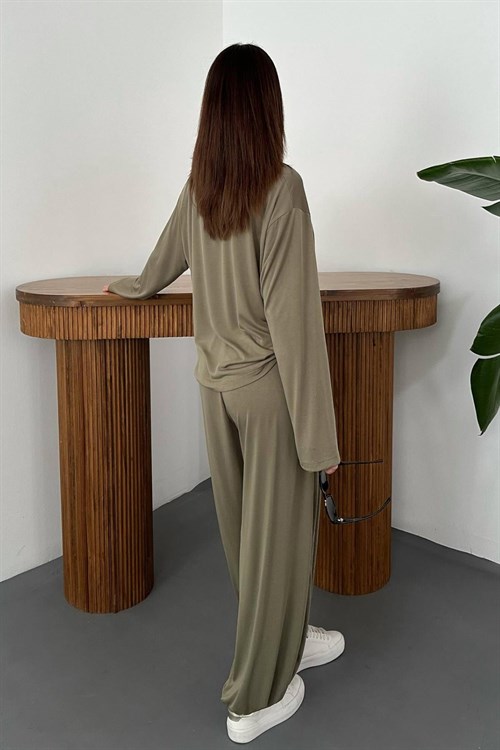 Wholesale Khaki Long-Sleeve Top and Salwar Pants Set