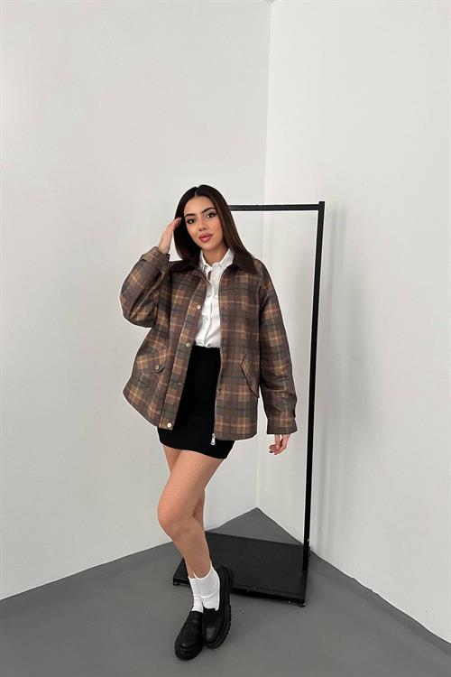 Wholesale Mustard Plaid Jacket with Contrast Collar