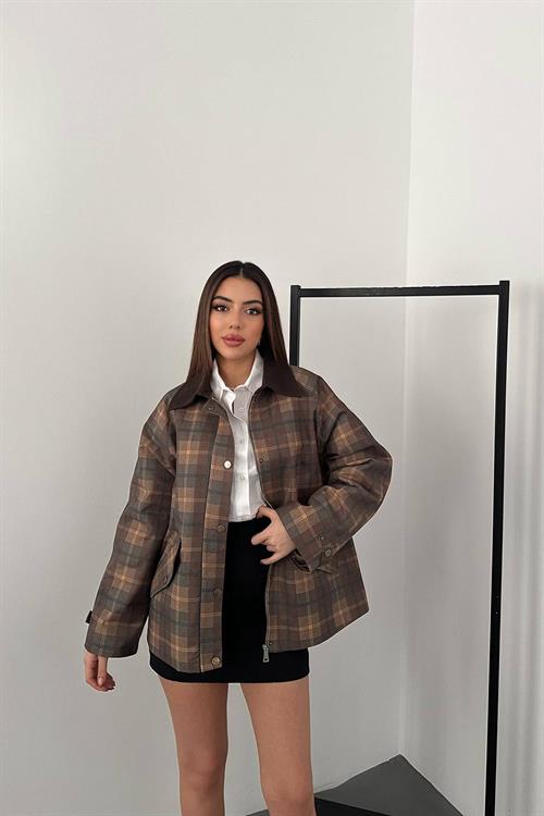 Wholesale Mustard Plaid Jacket with Contrast Collar