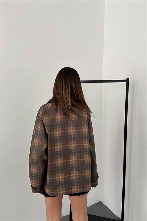 Wholesale Mustard Plaid Jacket with Contrast Collar