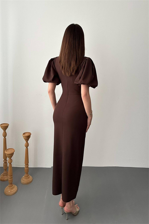 Wholesale Brown Balloon Sleeve Dress