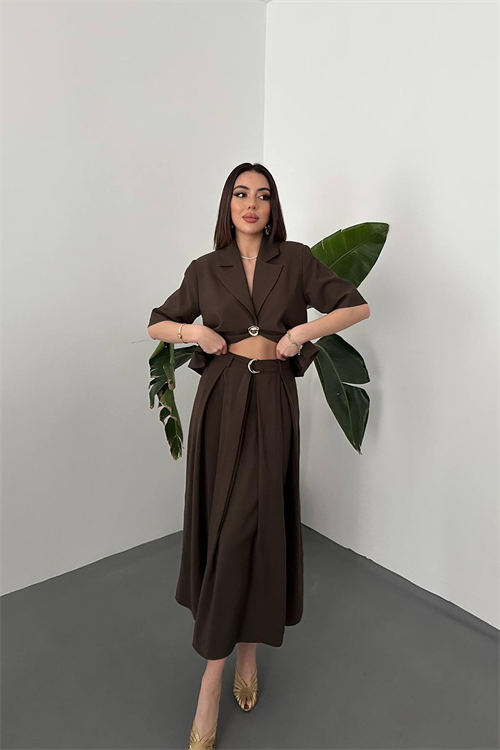 Wholesale Brown Short Jacket and Skirt Set