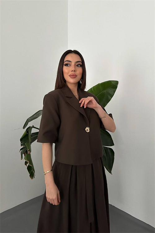 Wholesale Brown Short Jacket and Skirt Set