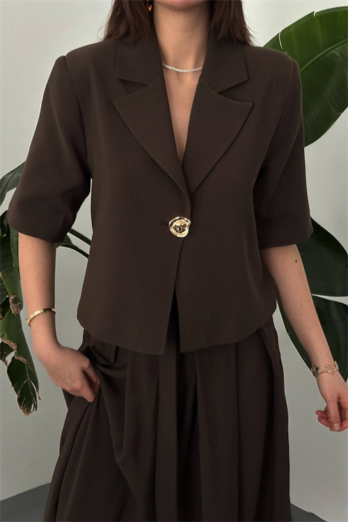 Wholesale Brown Short Jacket and Skirt Set