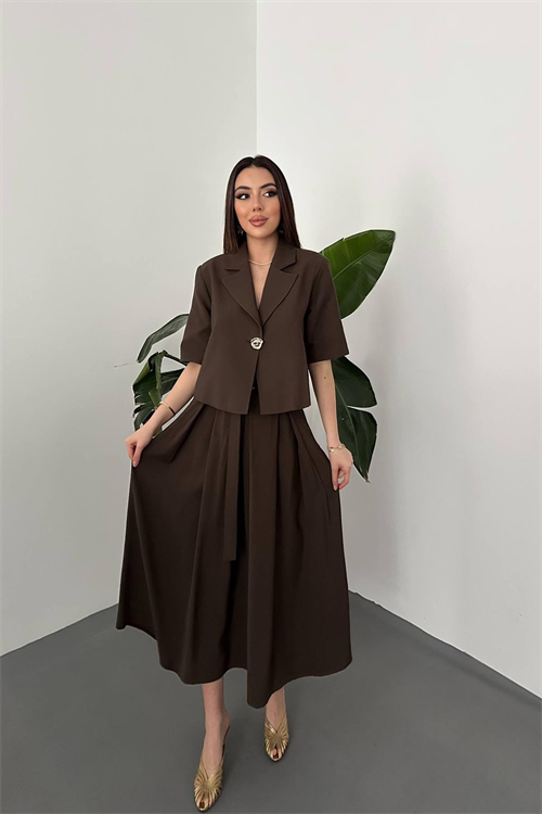 Wholesale Brown Short Jacket and Skirt Set