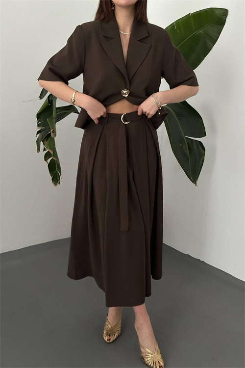 Wholesale Brown Short Jacket and Skirt Set