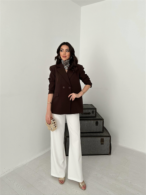 Wholesale Brown Double-Breasted Blazer