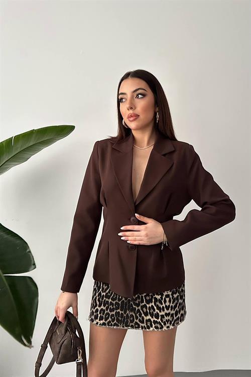 Wholesale Brown Two-Button Pleated Jacket
