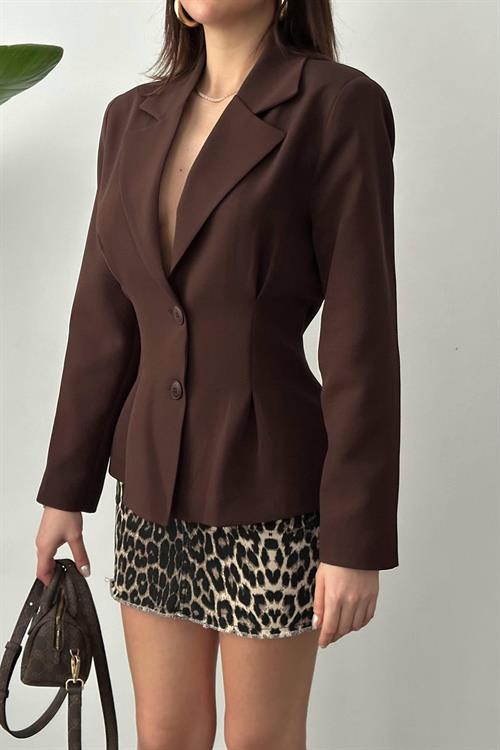 Wholesale Brown Two-Button Pleated Jacket