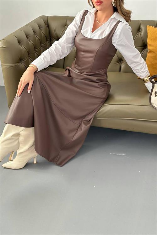 Wholesale Brown Strappy Leather Dress