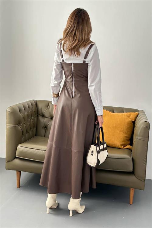 Wholesale Brown Strappy Leather Dress