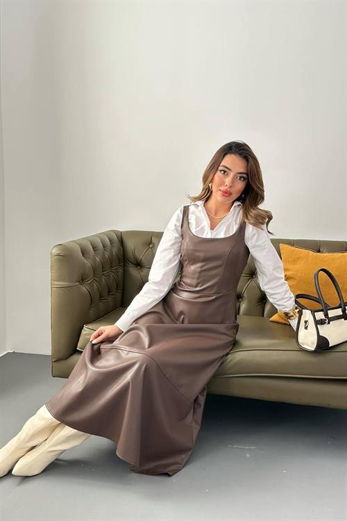 Wholesale Brown Strappy Leather Dress