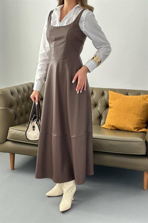 Wholesale Brown Strappy Leather Dress