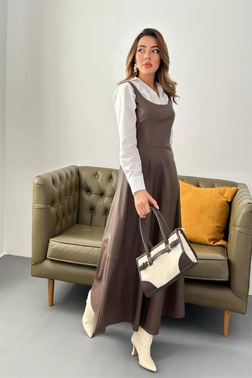 Wholesale Brown Strappy Leather Dress