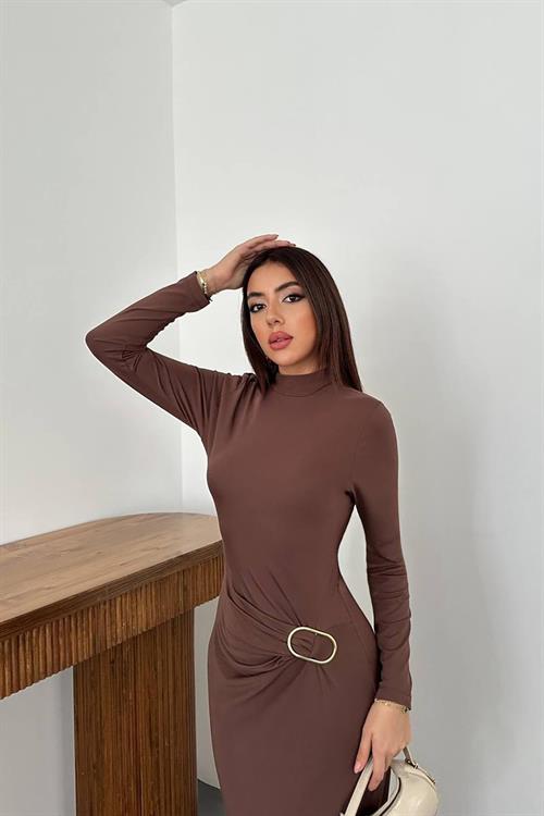 Wholesale Brown Dress with Buckle Waist