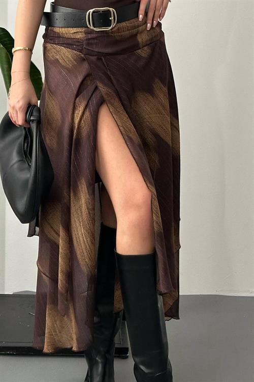 Wholesale Brown Ruched Chiffon Skirt