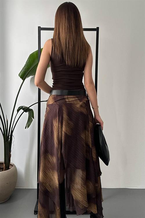 Wholesale Brown Ruched Chiffon Skirt