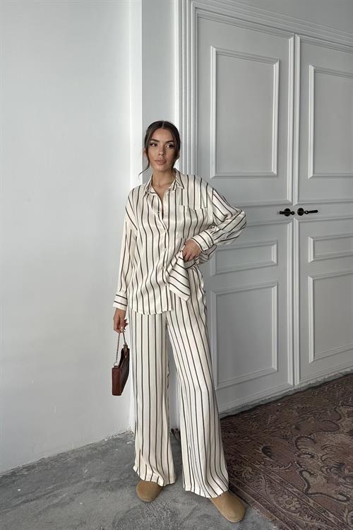 Wholesale Brown Striped Satin Set