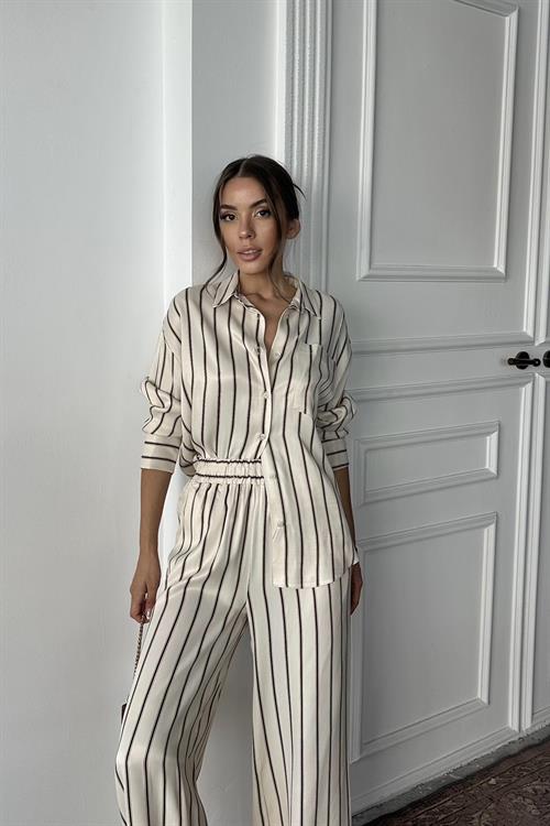 Wholesale Brown Striped Satin Set