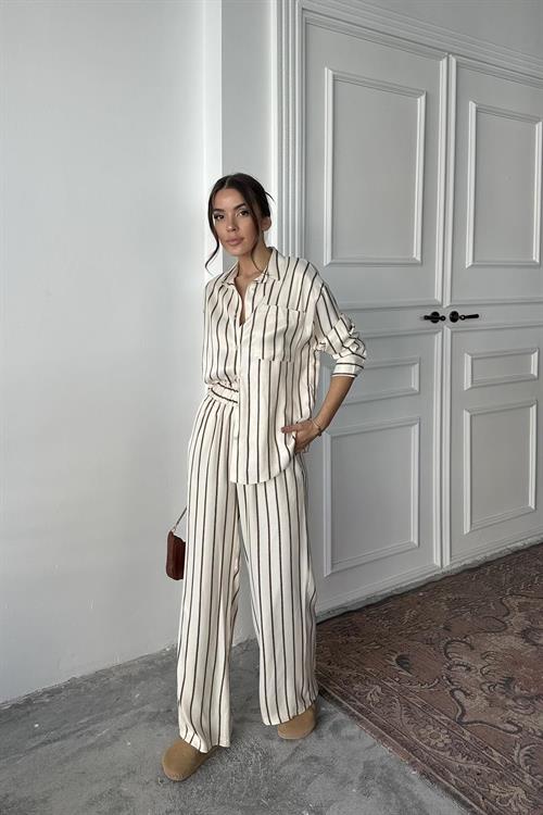 Wholesale Brown Striped Satin Set