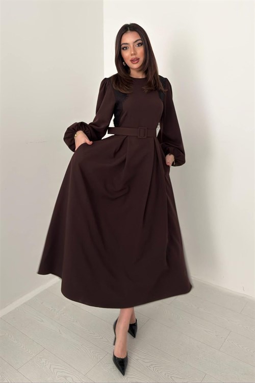 Wholesale Brown Dress with Lace Trim