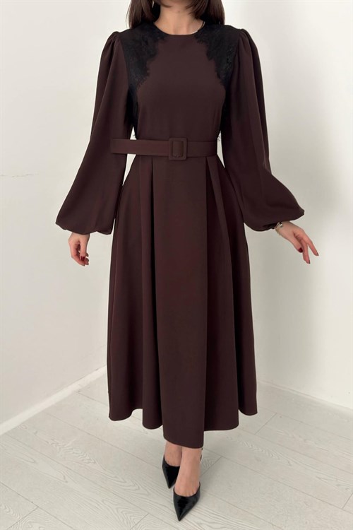 Wholesale Brown Dress with Lace Trim