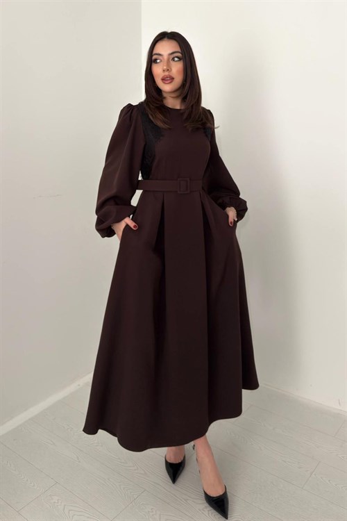 Wholesale Brown Dress with Lace Trim