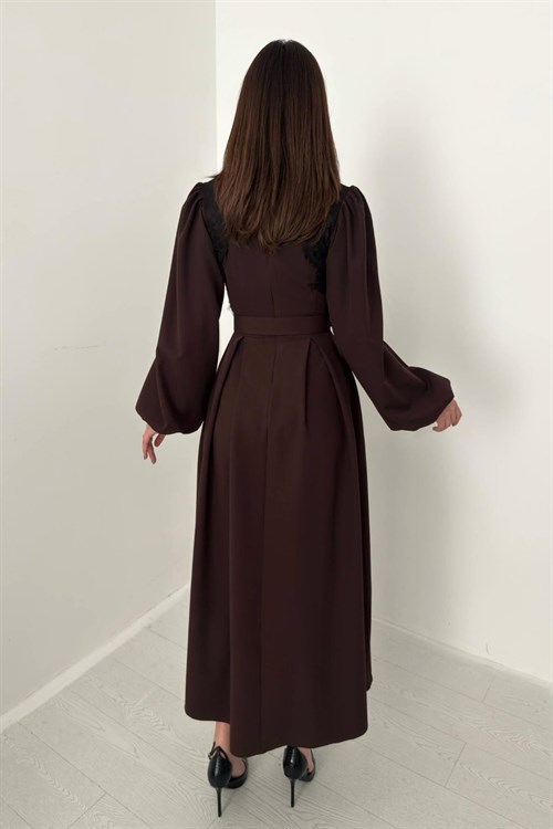 Wholesale Brown Dress with Lace Trim