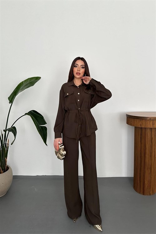 Wholesale Brown Button Detail Shirt and Trousers
