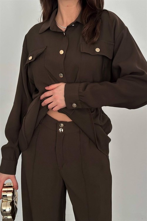 Wholesale Brown Button Detail Shirt and Trousers